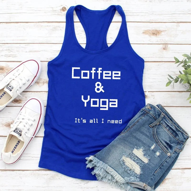 Repeat Coffee, Yoga, Wine: Women's Funny Racerback Tank for Gym and Summer Workouts