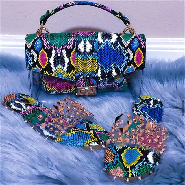 Jelly Snake Print Handbag and Shoes Set 2024 Collection
