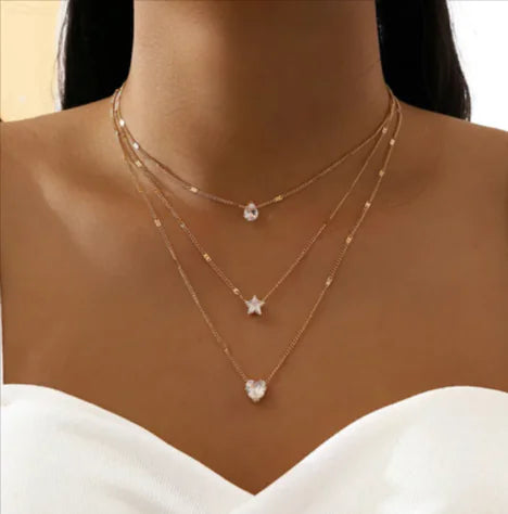 Stacked Star Pearl Clavicle Chain