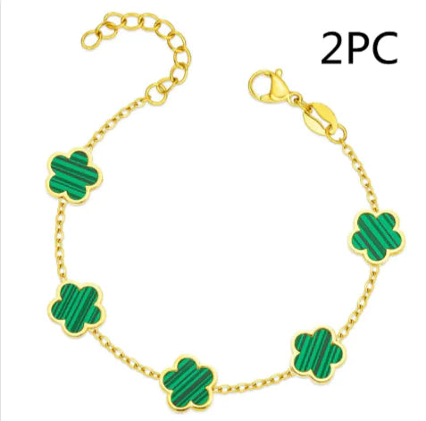 Gold Bracelet with Green Drop Flower Charm