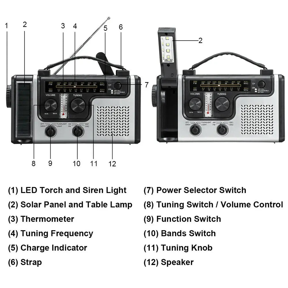 Multi-Function Emergency Hand Crank Solar Radio