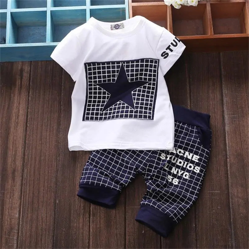 Baby Boy Summer Star Printed Clothes Set: T-Shirt + Pants Suit