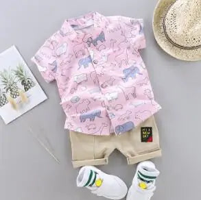 Cartoon Dinosaur Print Toddler Boy Summer Set: Shirt + Pants