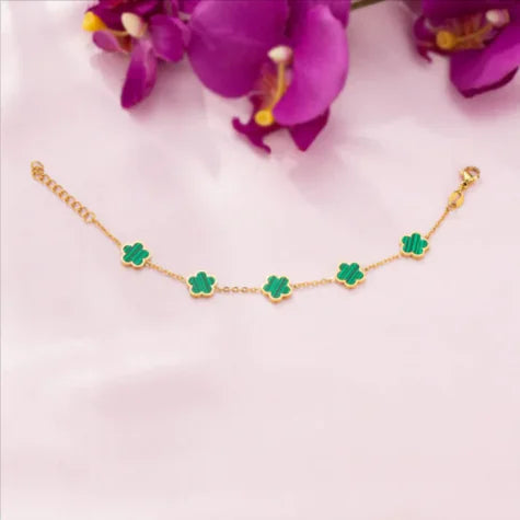 Gold Bracelet with Green Drop Flower Charm