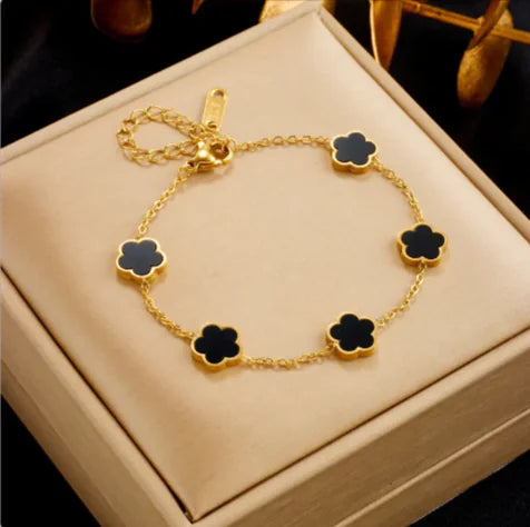 Gold Bracelet with Green Drop Flower Charm