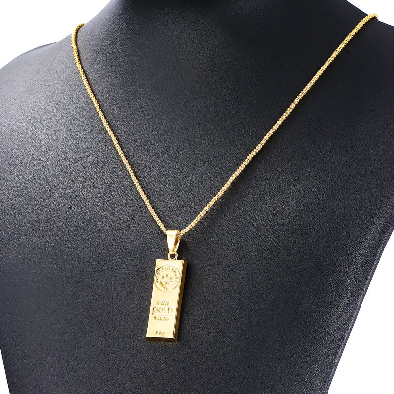 Gold Color Bar Necklace Unisex