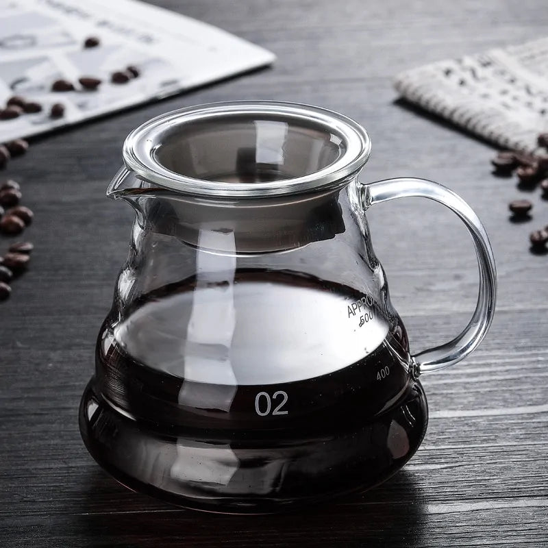 Wooden Holders Drip Coffee Glass and Pot Set