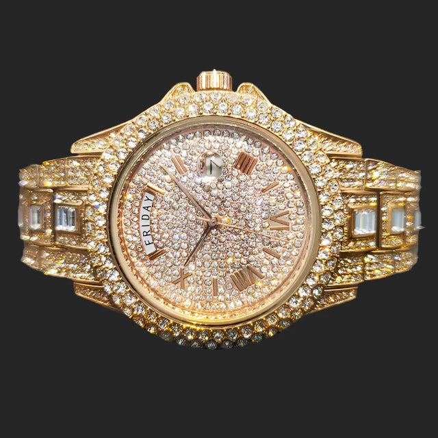 NEW ARRIVAL Men's Calendar Quartz  Diamond  18K gold Nano-vacuum plated  Watch