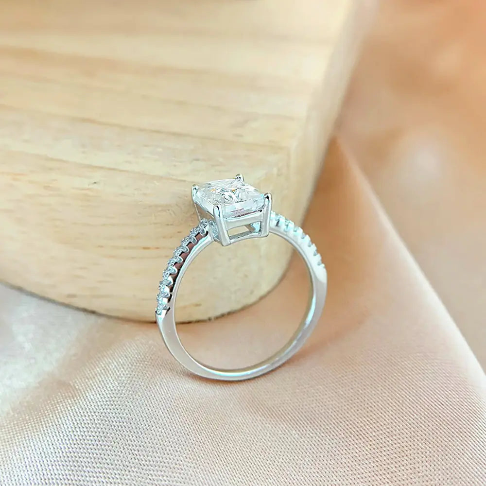 Sterling Silver Rectangle Cut Moissanite Ring