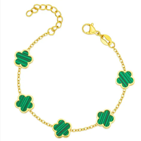 Gold Bracelet with Green Drop Flower Charm