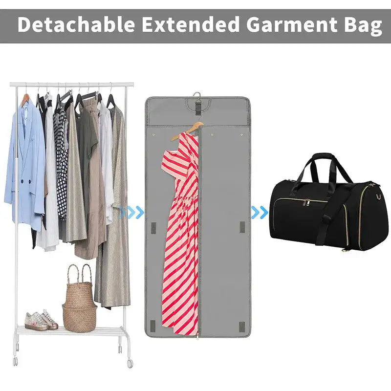 Hanging Convertible Travel Suit Garment Packaging Bag Garment Cover Duffle Bag Dress Protector Custom Logo