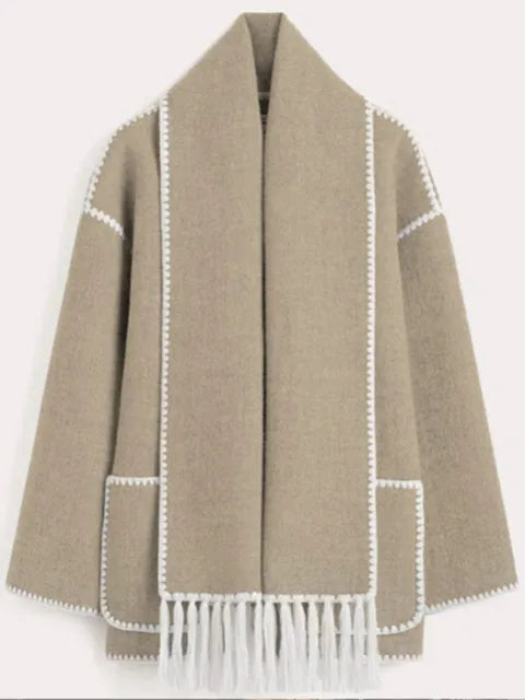 luxurious Faux Cashmere Splice Overcoat With Scarf