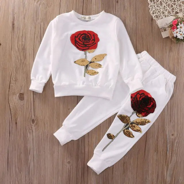 Fashion Girls Kids Rose Flower Outfits