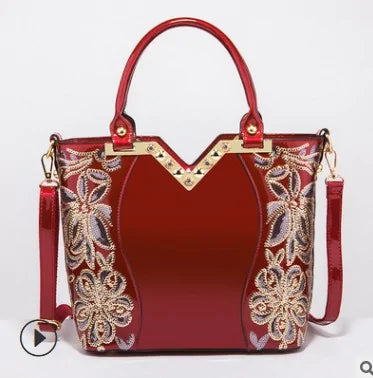 Luxury Sequin Embroidery Women's Patent Leather Handbag (2024 Collection)