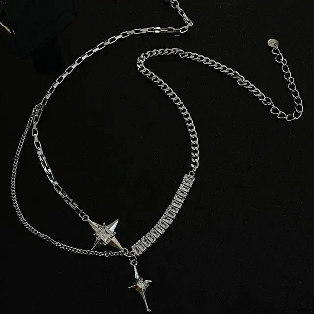 Shiny Rhinestone Star Cross Necklace
