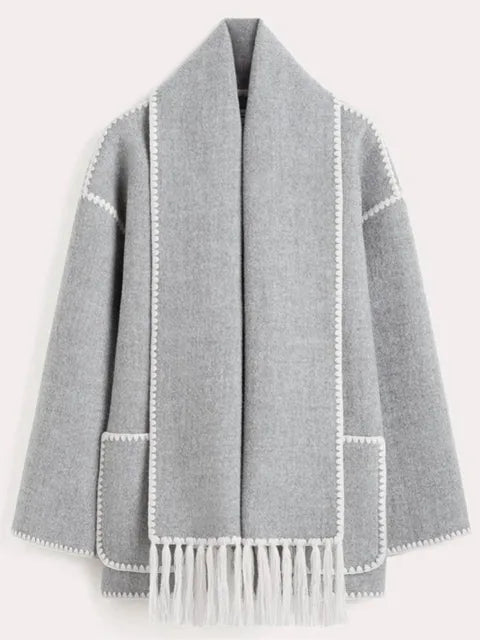 luxurious Faux Cashmere Splice Overcoat With Scarf