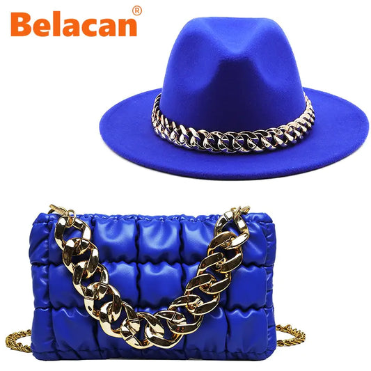 Fedora Hats Women Luxury Accessories Gold Chain
