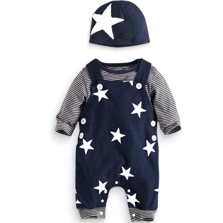 Newborn Baby Boy Long Sleeve Tops + Suspender Pants + Hat (2023 Spring Collection)