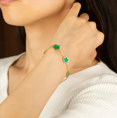 Gold Bracelet with Green Drop Flower Charm