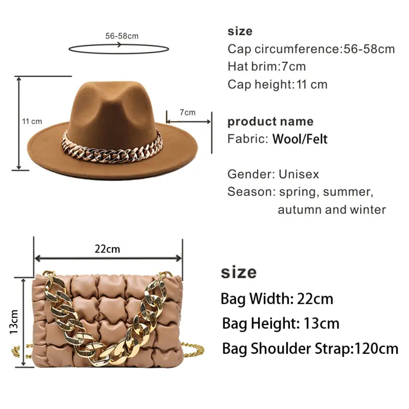 Fedora Hats Women Luxury Accessories Gold Chain