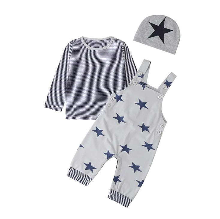 Newborn Baby Boy Long Sleeve Tops + Suspender Pants + Hat (2023 Spring Collection)