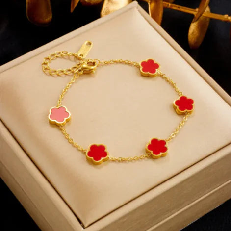 Gold Bracelet with Green Drop Flower Charm