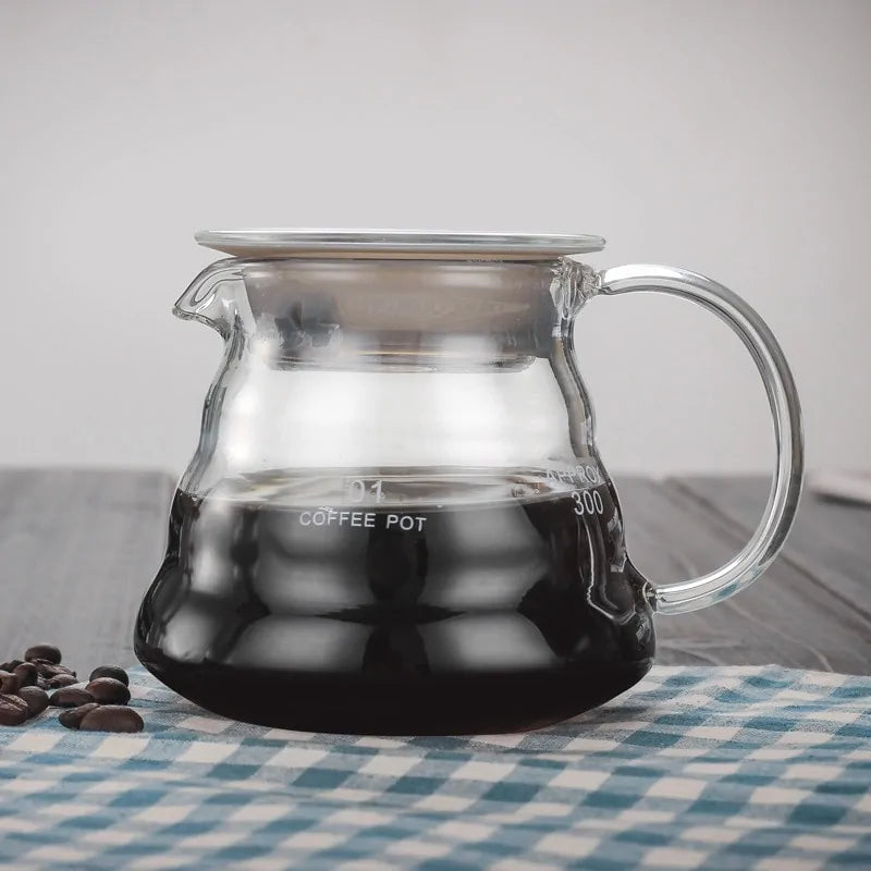 Wooden Holders Drip Coffee Glass and Pot Set