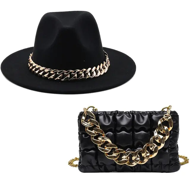 Fedora Hats Women Luxury Accessories Gold Chain