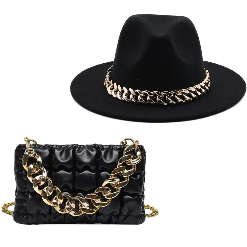 Fedora Hats Women Luxury Accessories Gold Chain